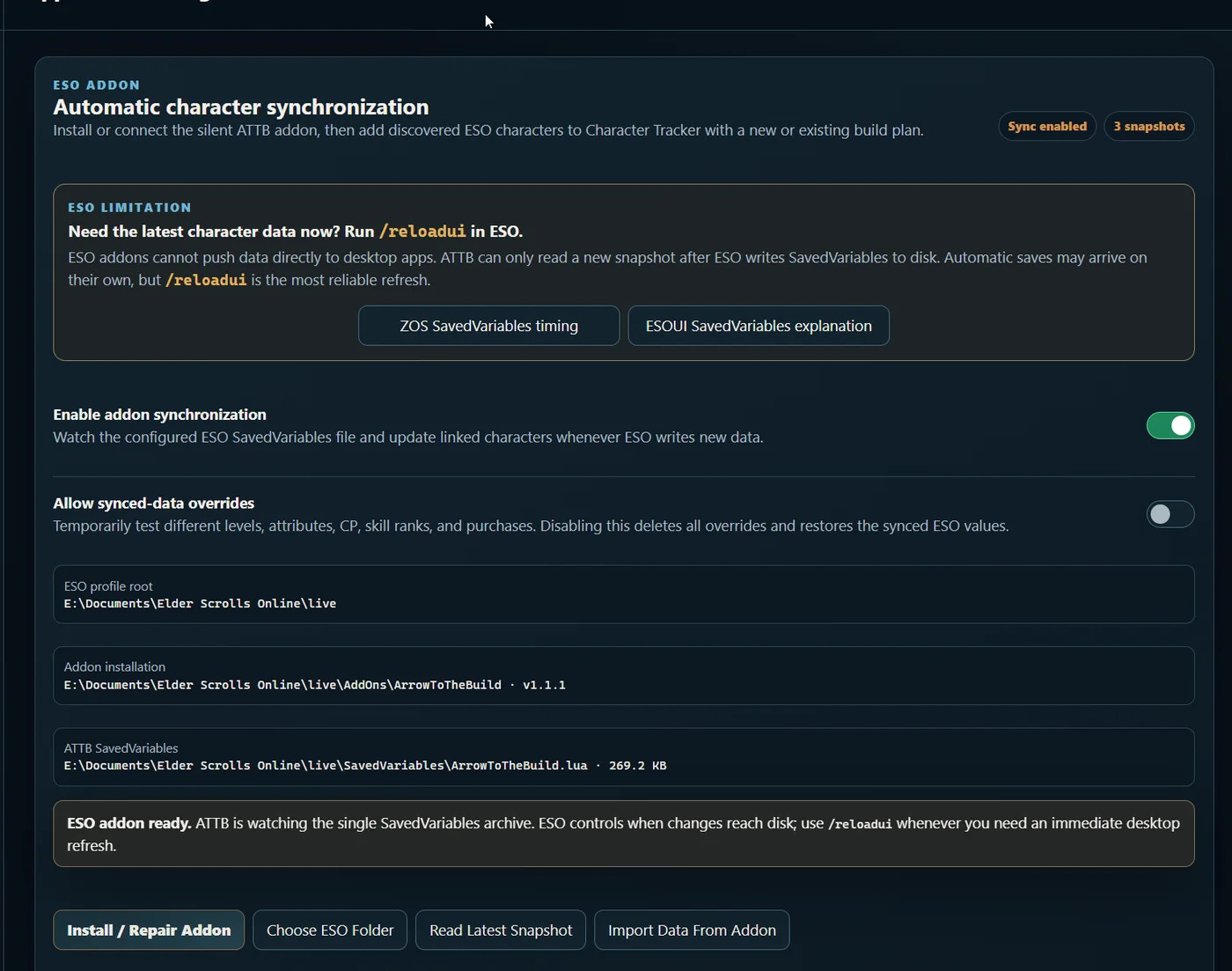 ESO Addon and Sync settings
